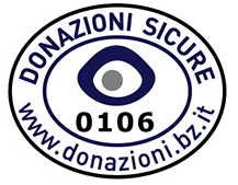 Logo mit der Aufschrift SICHER SPENDEN und der Website www.spenden.bz.it umrahmt von einem Auge und der Nummer 0106.